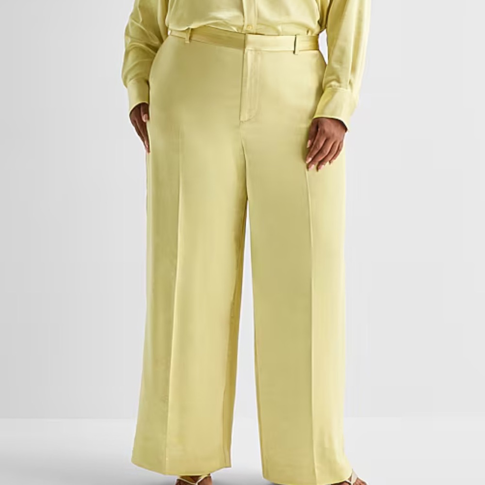 Ashley Graham Wide-Leg Pants in Pale Yellow Sz 16W NWT